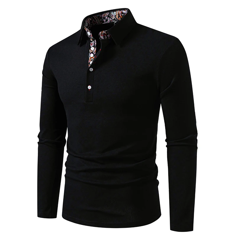 Casual Polo Shirt Men Fashion Paisley Color Block Long-Sleeve Men\'s New Autumn Business Polo Shirts Solid Color Hip Hop Top Tees