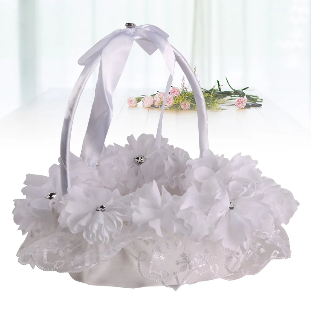 

Heart Shaped Wedding Basket White Bamboo Baskets for Flower Girl Holding Flowers Rose Petals Candies Bridal for Weddings