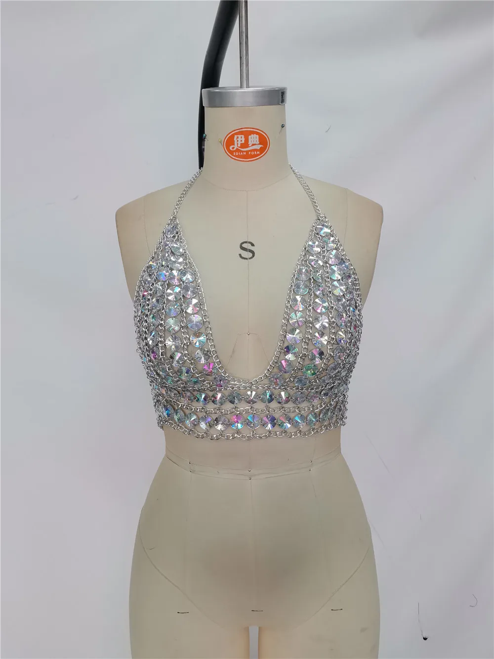 Heavy Industry Round Diamond Hollow Top Nightclub Music Festival Spicy Girl Flash Diamond External Wear Body Chain Tank Top