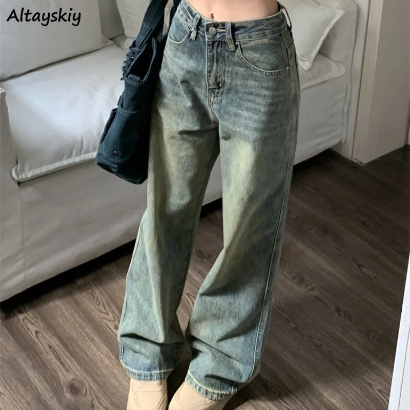 

Chic Jeans for Women Straight Denim Young College All-match Simple Washed Spring Autumn Clothing Girls Casual Loose Fit Soft