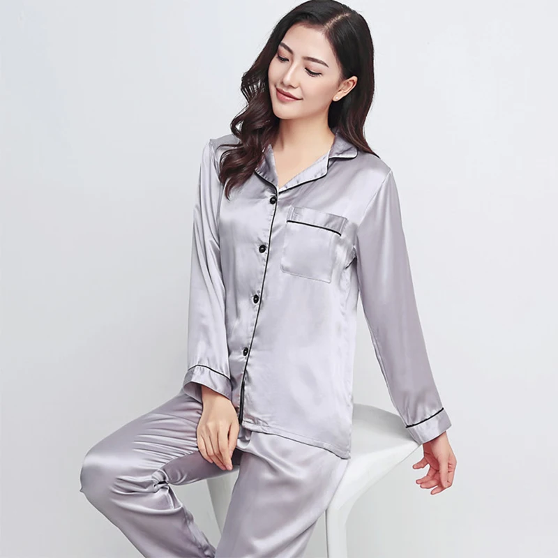 100% Mulberry Silk 22 momme 30 momme thick Women Classical Pajama Set Top and Bottom Set Sleepwear Nightgown S M L XL 2XL LS101