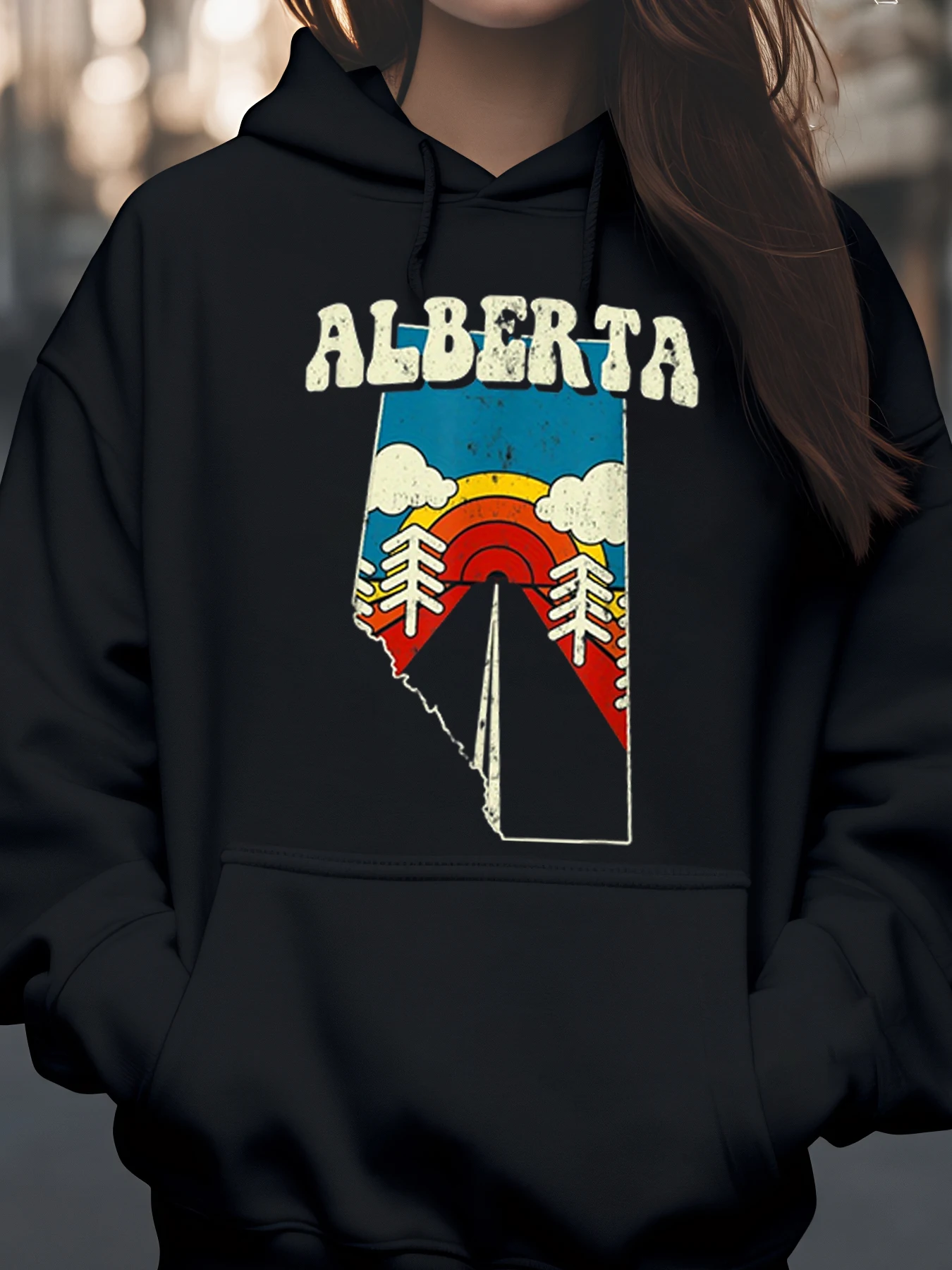 

Толстовка с радужным принтом и картой Альберты, осенне-зимняя повседневная одежда унисекс