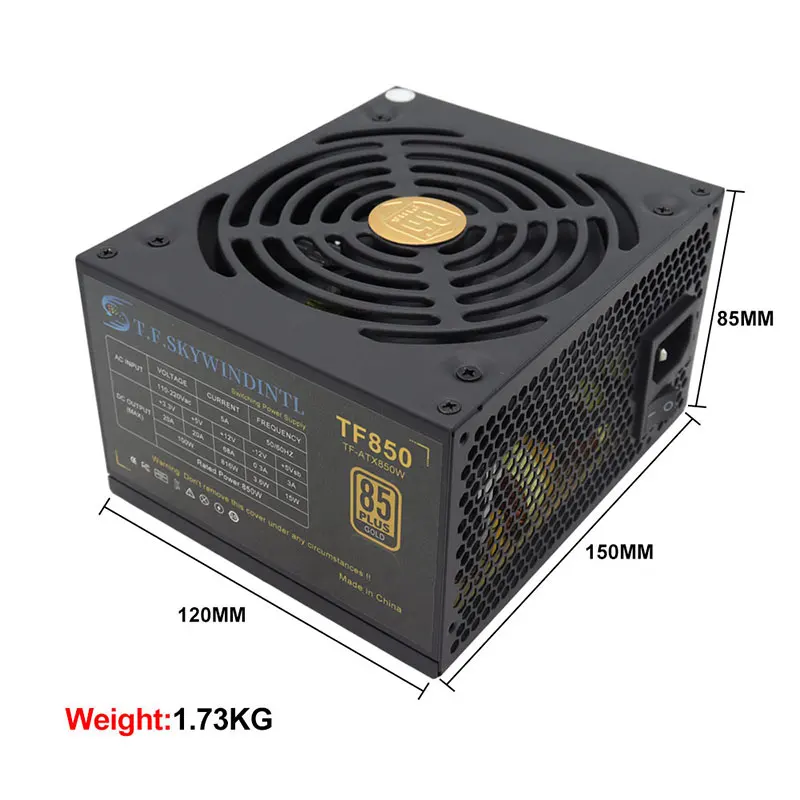 Alimentatore da 850 W 80 Plus Gold PSU Standard Ventola silenziosa da 120 mm Fonte di alimentazione per computer ATX non modulare per server PC desktop da gioco