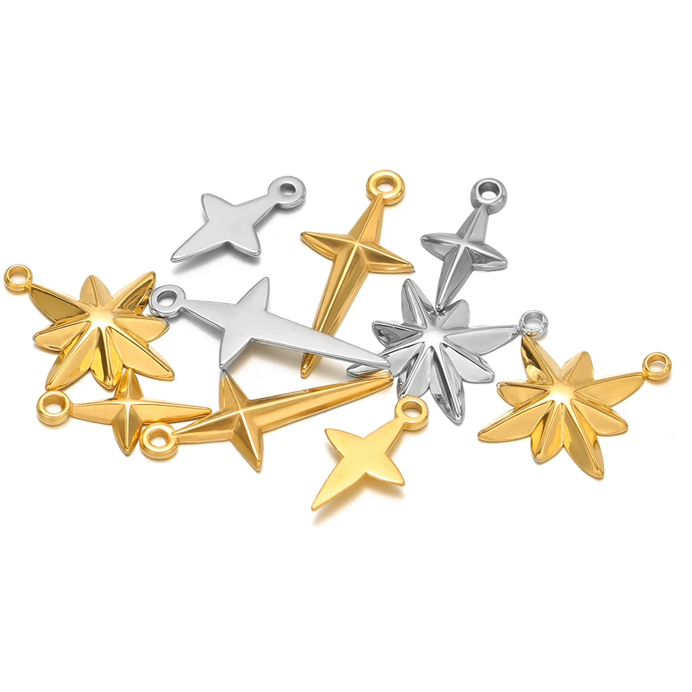 

5Pcs/lot Gold Stainless Steel Cross Star Charms Earrings Pendants for DIY Fashion Jewelry Making Bracelet Accessories Wholesale