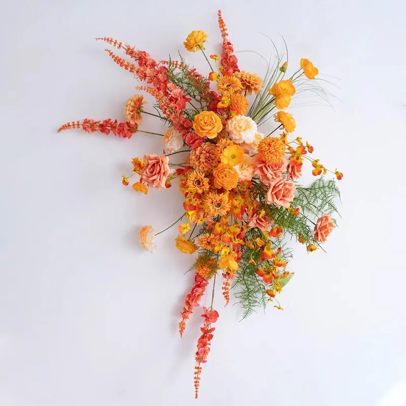Orange decoration, floral arrangement, wedding wall hanging, flower arrangement, ceremony arrangement of fake flowers