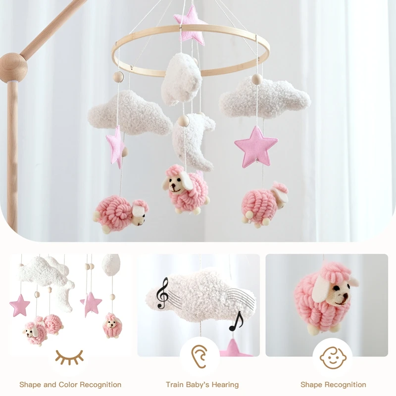 Campana para cuna de juguete de madera de 0 a 12 meses, sonajero de juguete, forro polar de peluche, campana para cuna de Alpaca, campana para cuna, juguete colgante, soporte para cuna móvil