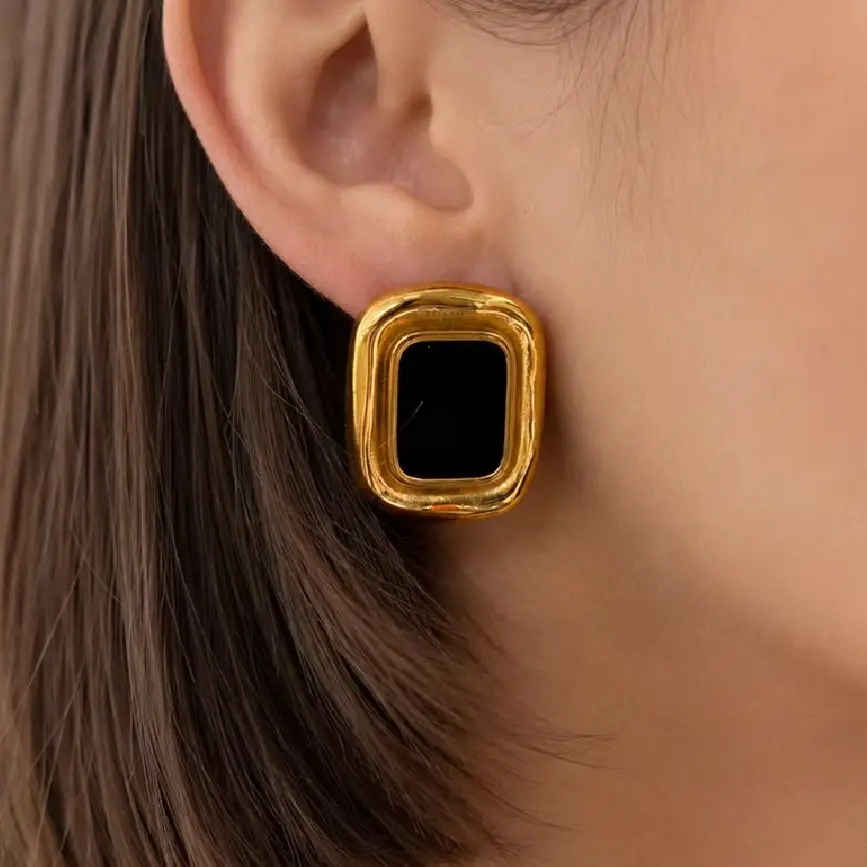 

Ingemark Minimalist Stainless Steel 18K Gold Plated Stud Earrings Women Retro Inlaid Acrylic Geometric Earrings Luxury Jewelry