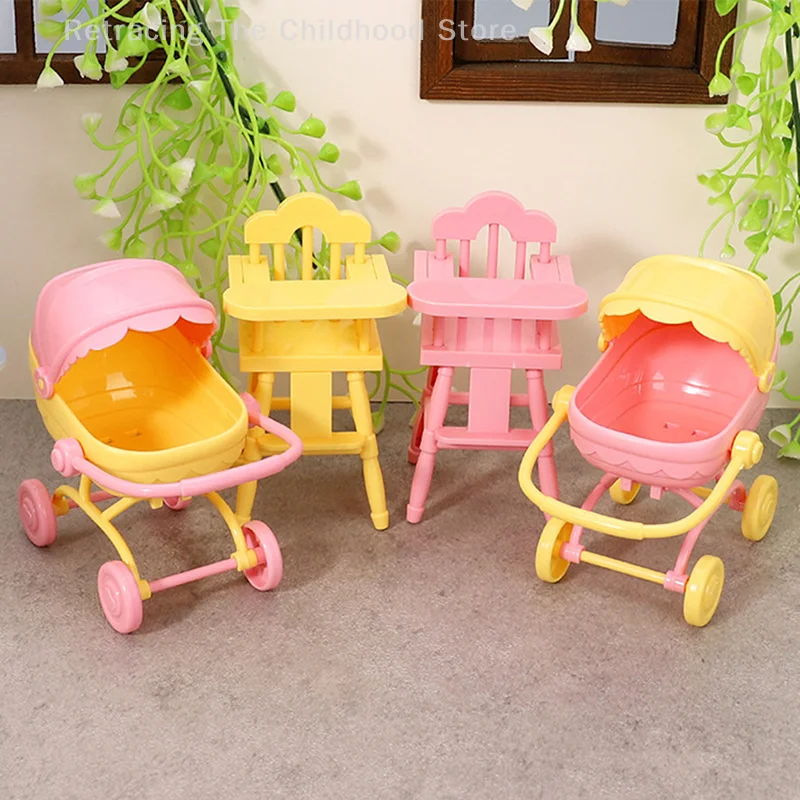 2Pcs/set Mini Baby For Doll Stroller Trolle Children's Dining Tables Toy Dollhouse Simulation Pushchair Kid Role Playing Game