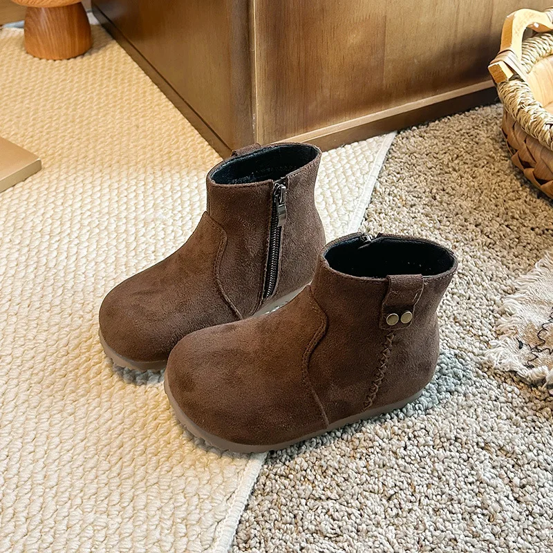 New Children's Ankle Boots Autumn Winter Retro Kids Shoes Boots for Girl Round-toe Outdoor Fashion Toddlers Causal Short Boots