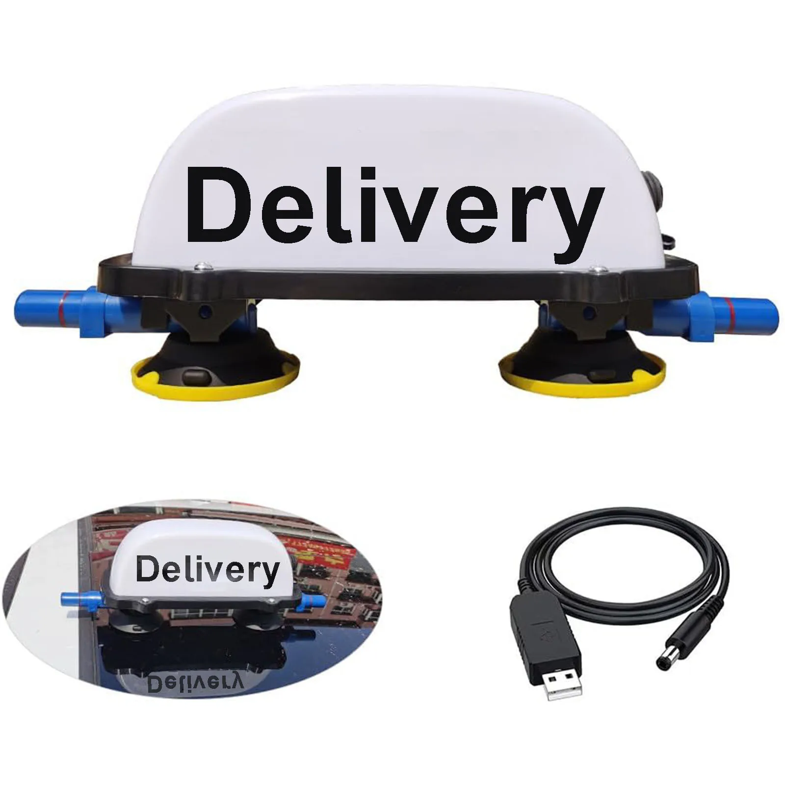 

1PCS Rechargeable Delivery Sign Light with Two Manual Vacuum Pump Suction Cups Sealed and Waterproof Delivery Top Light 4Colors