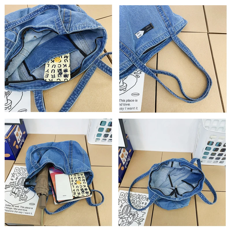 Denim Bags For Women 2022 Large Capacity Shoulder Bag College Student Female Handbags Jeans Big Shoppers Eco Bag Foldable Casual