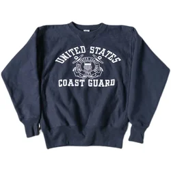 Bronson Coast Guard Graphic Sweatshirt Reverse Weave Heavyweight Men's Pullover Dark Blue
