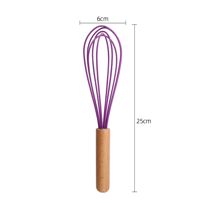 Silicone Egg Beater Whisk Wooden Handle Kitchen Hand Egg Beater Gadgets Kitchen Tools Baking Accessories