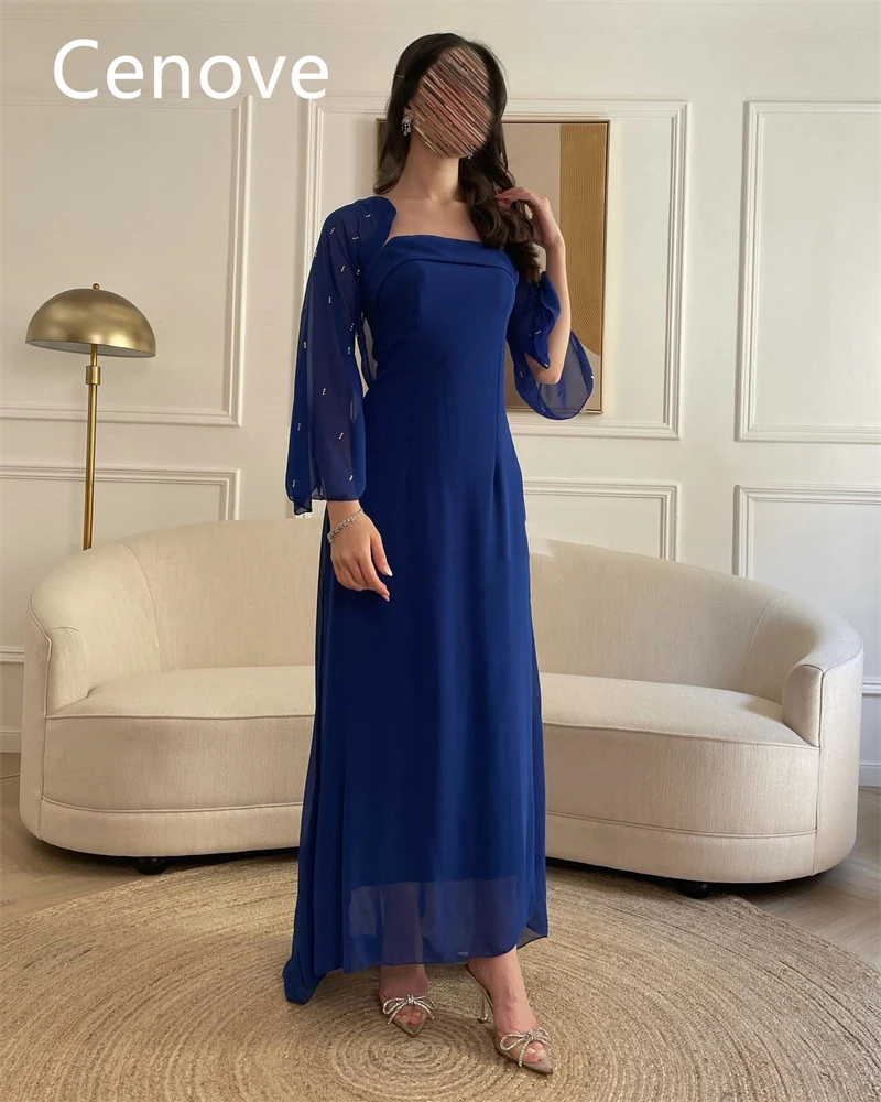 Cenove Blue Strapless Prom Dress Shawl Long Sleeves with Ankle Length Evening Summer Elegant Party Dress For Women 2023