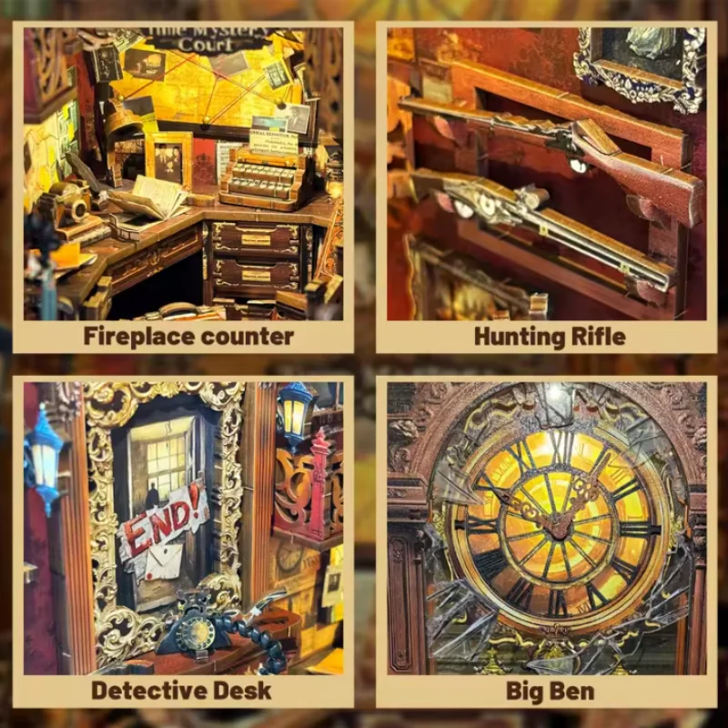 OUZEY Secret Bell Tower Bookend، منزل غامض خشبي ثلاثي الأبعاد، DIY تفتيري للمراهقين #5