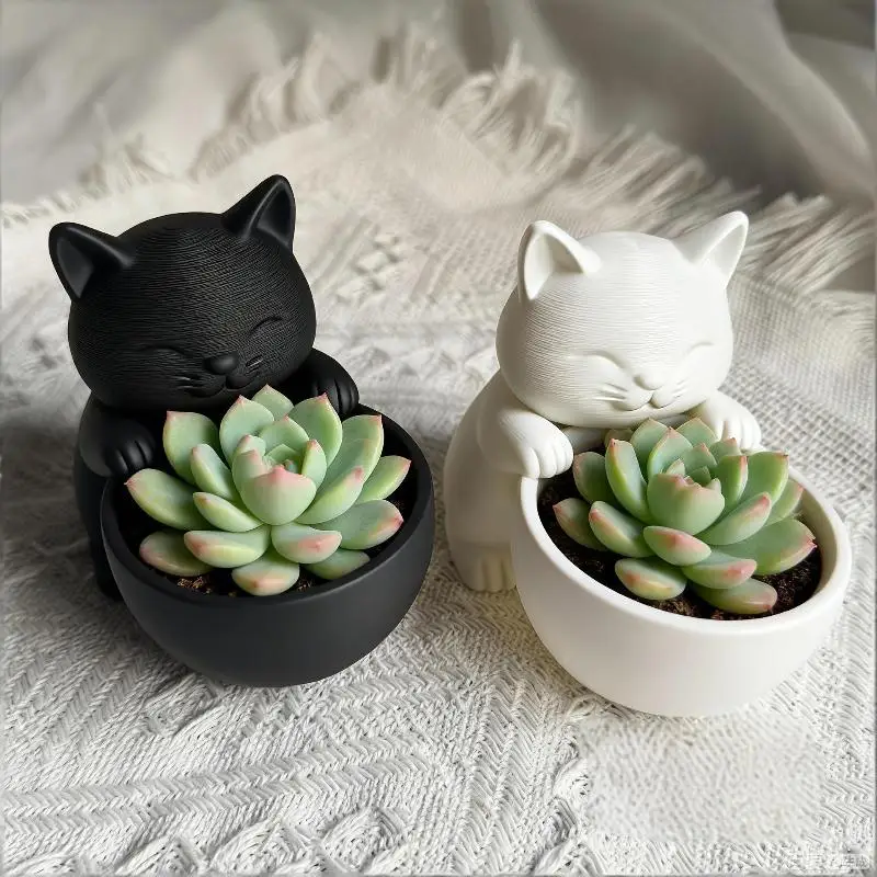 Cat-Shaped Pot With Drainage Holes Uniquely Designed For Succulents Small Flowers And Cacti Bedroom Offices Desktop Ornament