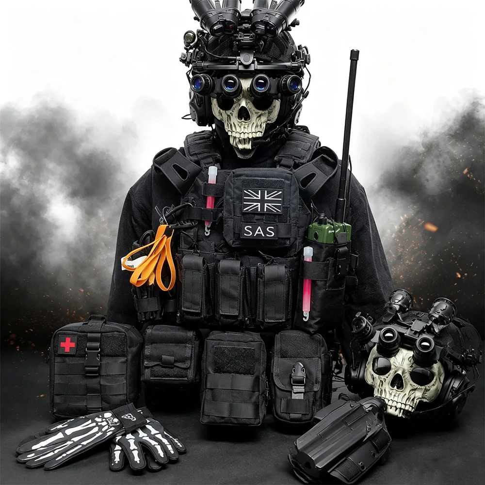 COD Ghost Tactical Vest Set Combat Full Set of Gear MOLLE Chest Rig Belt Helmet Airsoft Gear for Gaming Call of Duty 19 Cosplay