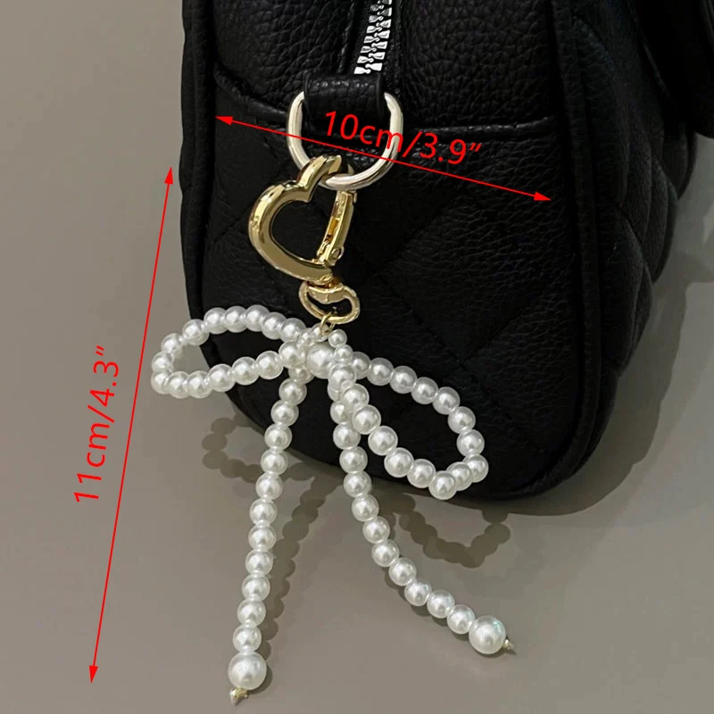 Korean Sweet Pearl Bow Keychain Heart Pendant Keyring Y2K Aesthetic Key Holder For Girls Bag Pendant Accessories