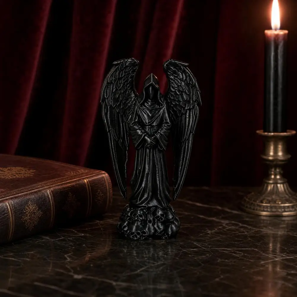 Matte Black Angel Decor Feather Texture Angel Art 3d Printed Dark Angel Sculpture Matte Black Feather Texture Figurine Home