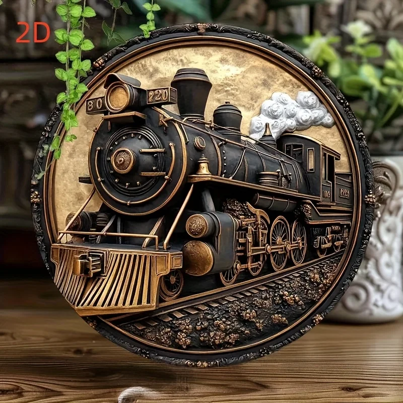 1pc 2D Printed Metal Sign Featuring a Vintage Design. This Wooden Wall Art Showcases a Classic Steam Locomotive Train