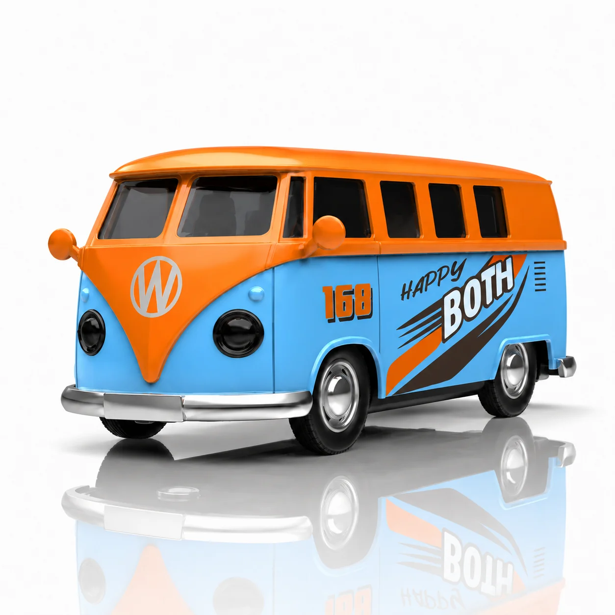 MQUDUO 1:36 Retro Alloy Van Model, Orange Blue Pull Back Bus with Opening Doors and Detailed Interior for Display Gift