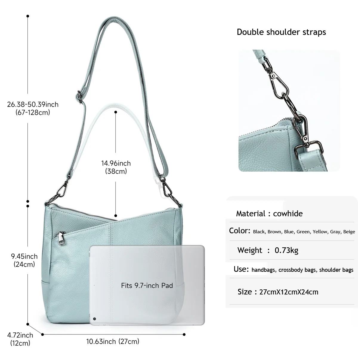 المرأة حقيبة كتف جلد طبيعي حقيبة كتف لينة رفرف حقيبة حقيبة متعددة جيوب حقيبة كتف كروسبودي حزمة الهاتف المحفظة #6