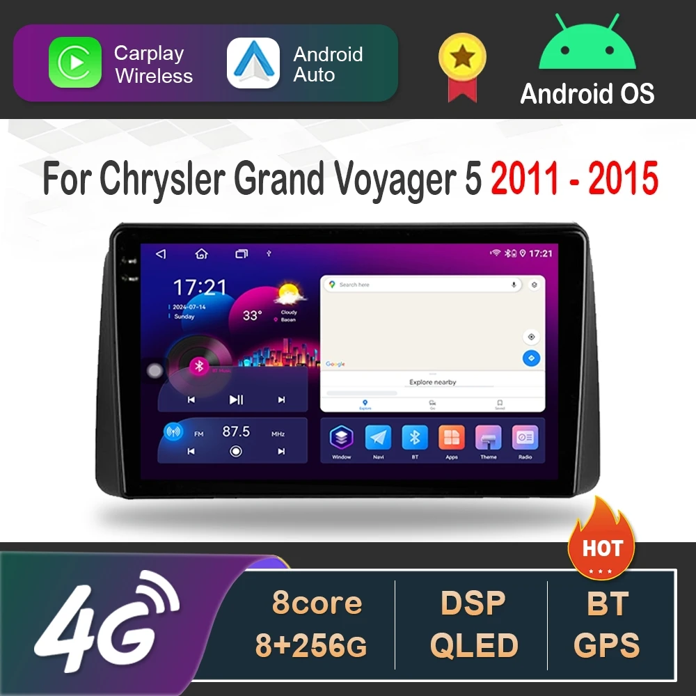9 inch Android 16 DSP Stereo for Chrysler Grand Voyager 5 2011 - 2015 Car Video Redio Player Touch Screen GPS Navigation