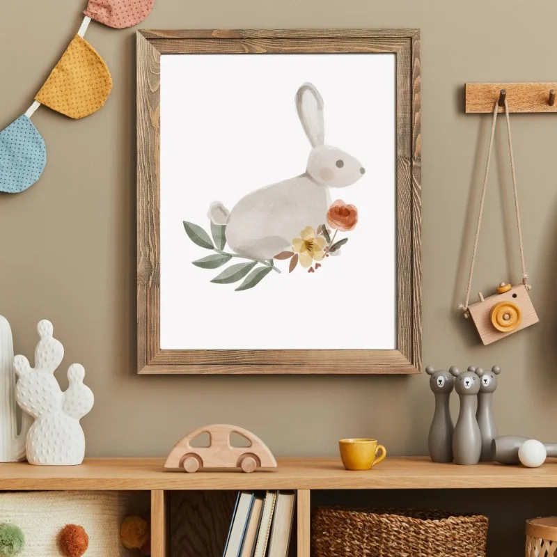 Cute Deer Bear Rabbit Bird Flower Boho Nursery Nordic Posters Prints Wall Art Pictures Canvas Painting for Kids Baby Room Decor