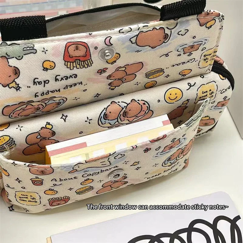 Estuches para lápices con tapa de capibara, estuche para lápices de dibujos animados a la moda, bolsa de almacenamiento de papelería Kawaii, bolsas de cosméticos, monedero