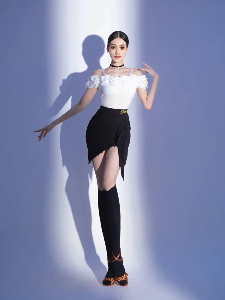 여성용 ort Sve One oulder Practice orm 탑 화이트 룸바 차차 삼바 카우보이 라틴 댄스 의상