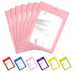 50 sztuk samozamykające zamknięcie strunowe plastikowe torby opakowania detaliczne z przezroczyste okienko dla DIY biżuteria wyświetlacz wielokrotnego użytku Ziplock wiszące woreczki