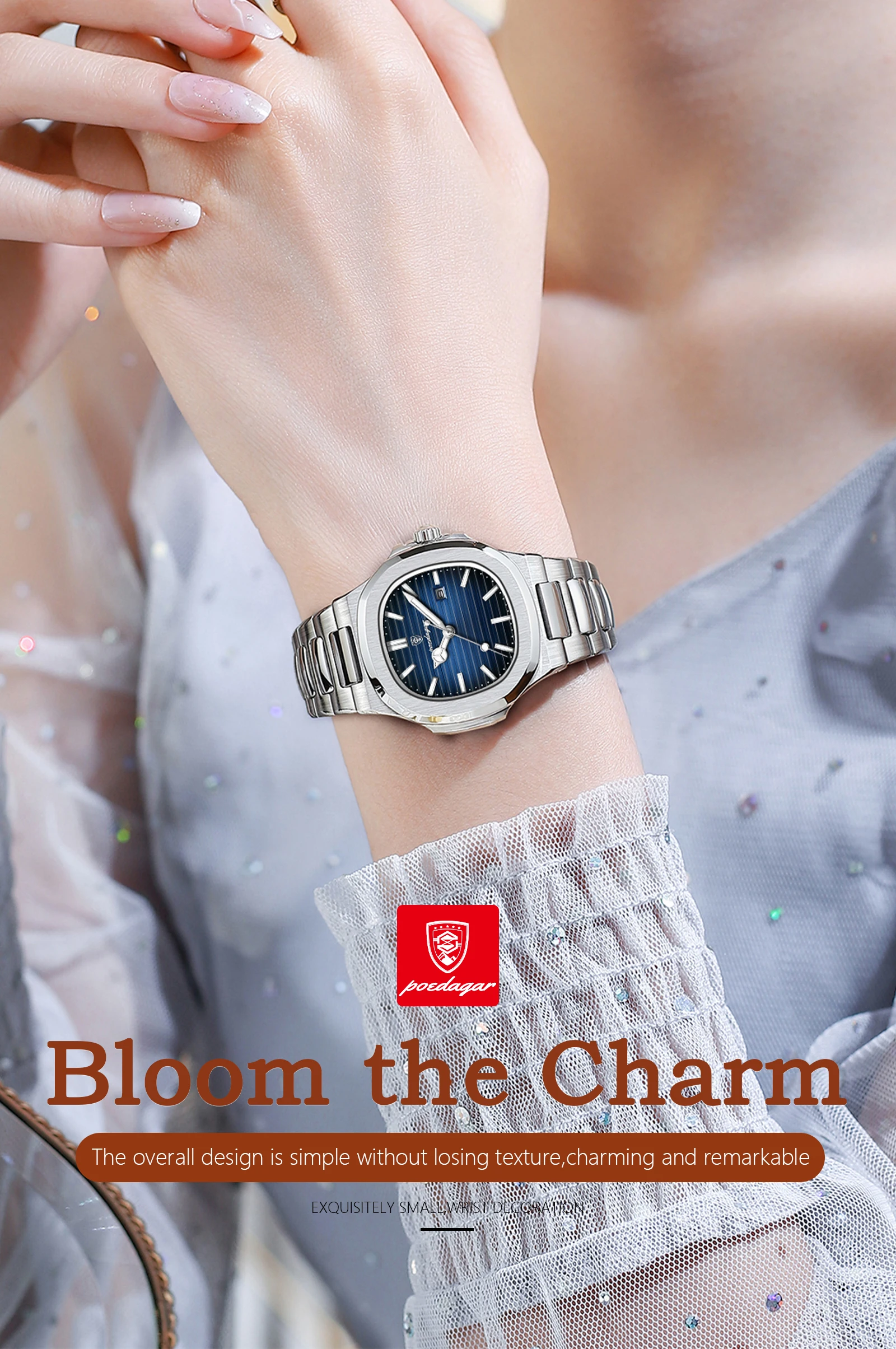POEDAGAR Luxus Damen Quarzuhr Datum Wasserdicht Leuchtende Damen Armbanduhr Edelstahl Mode Uhren Für Frauen Reloj – Detail 2