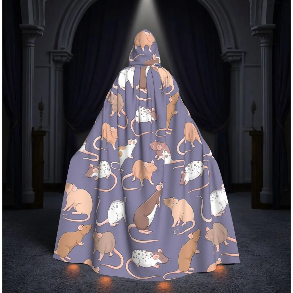 Capa Larga con Capucha de Ratón Ratoncito contra un Fondo Gris Pizarra de Whimsicolourart, Disfraz Medieval de Bruja, Capa de Cosplay para Adultos