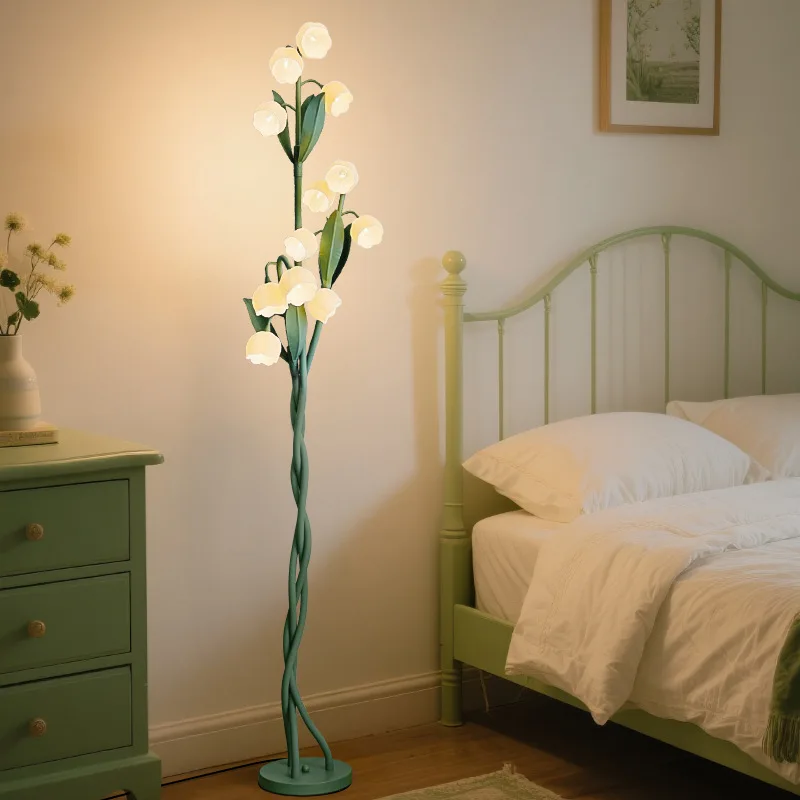 Cross-border retro lily of the valley floor lamp, high value in the living room, French country bedroom atmosphere