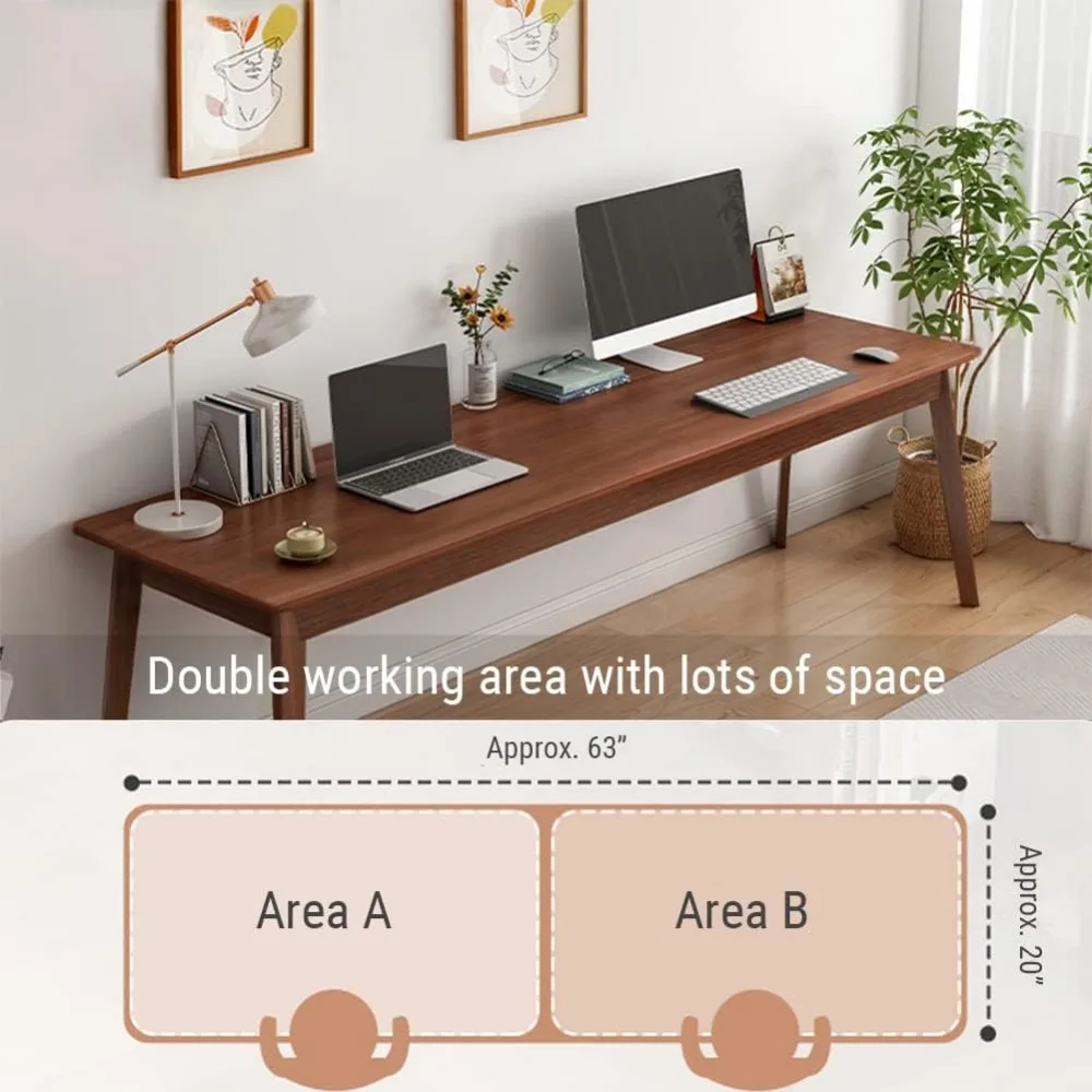 مكتب كمبيوتر حديث من خشب الجوز بطول إضافي لشخصين لمحطة عمل المكتب المنزلي، 63 مكتب بسيط على طراز منتصف القرن #2