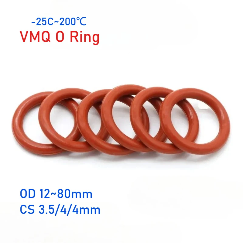VMQ Food Grade Red Silicone O-Ring OD 12~80mm Thickness CS 3.5/4/4mm Ring Washer Gaskets Waterproof And Heat-Resistant