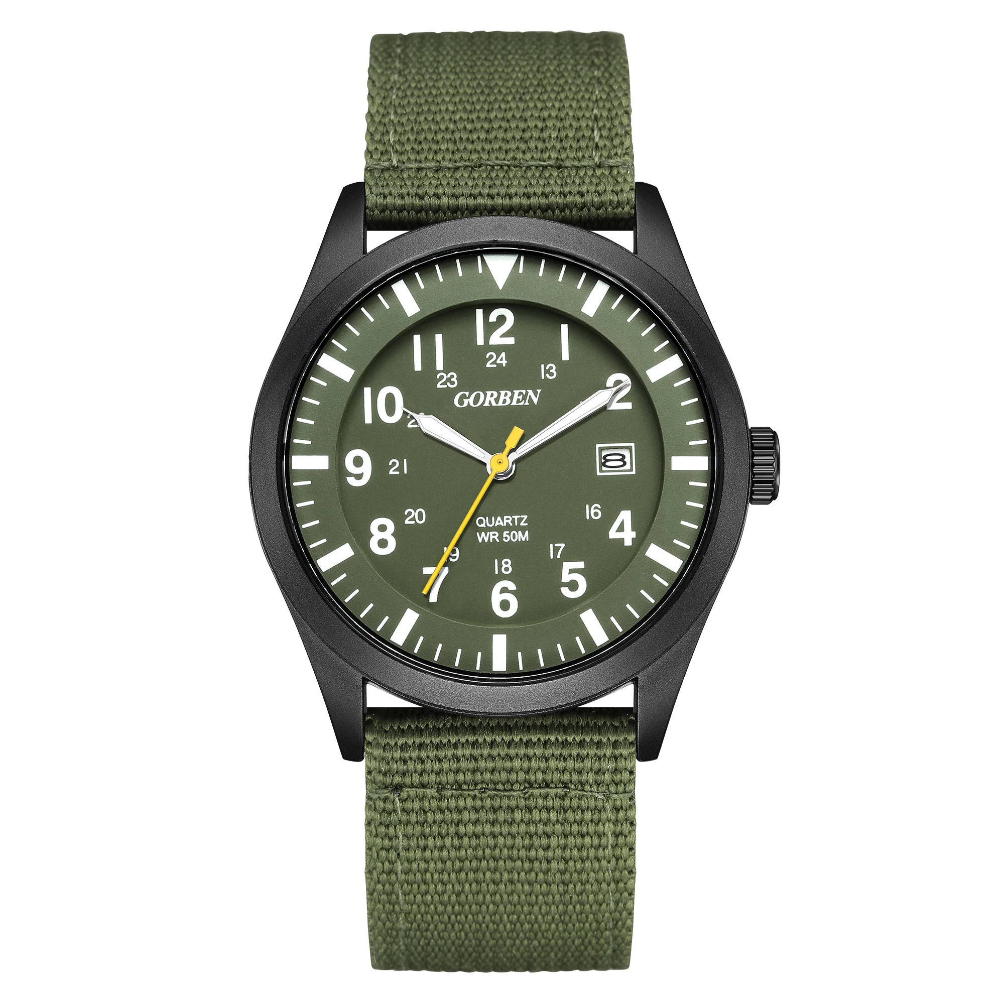 Gorben Fashion Men\'s Quartz Watch Nylon Strap Automatic Date Military Wristwatch ArmyGreen 2021 new