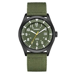 Gorben Fashion Men's Quartz Watch Nylon Strap Automatic Date Military Wristwatch ArmyGreen 2021 new