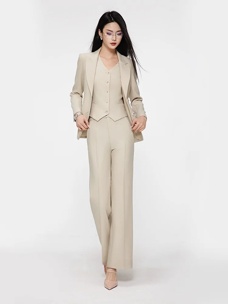 

Faionable Commute Sle White Suit Vest Flared Pants Tee Piece Set High nce Sensation Busin Women's Wear
