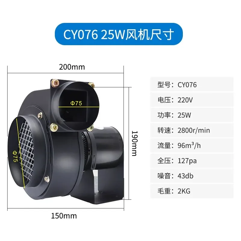 CY125 Small Multi-blade Centrifugal Fan, Heat Insulation & High Temperature Resistant, Boiler Exhaust Induced Draft Fan, 220V