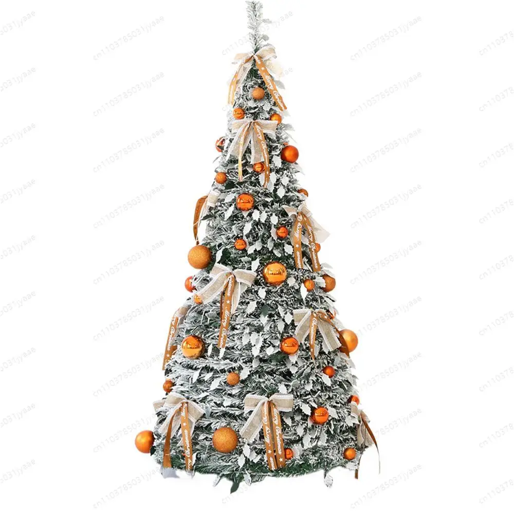 

New Folding Christmas Tree Retractable CHristmas Tree Easy To Assemble with Bows and Balls CHRistmas Holiday Decoration
