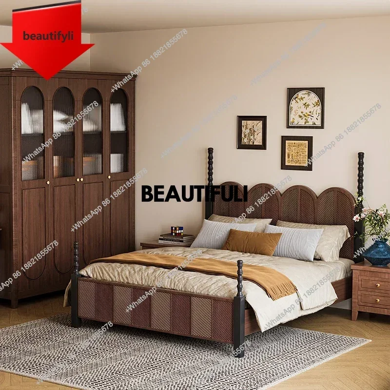 

Q181 Luxury Tall Headboard Bed Double Wood Drawers Safe Queen 180X200 Cm Beds King Bedroom Storage Cama Matrimonial Furniture ll