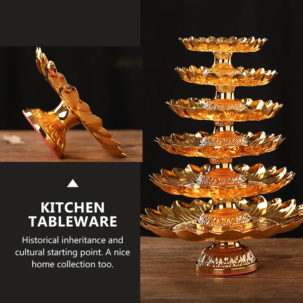 

1Pcs Retro Style Golden Alloy Fruit Plate Engraved Patterns Religious Ceremonies Storage Tray Tribute Dish