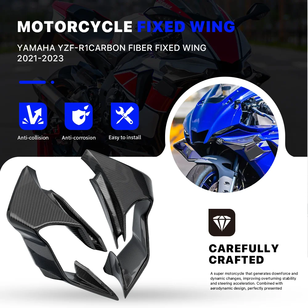 

100% Carbon Fiber or ABS Motorcycle Fixed Wing Spoiler For YAMAHA YZF-R1 YZFR1 YZFR1 2021 2022-2024 Front Aerodynamic Winglets