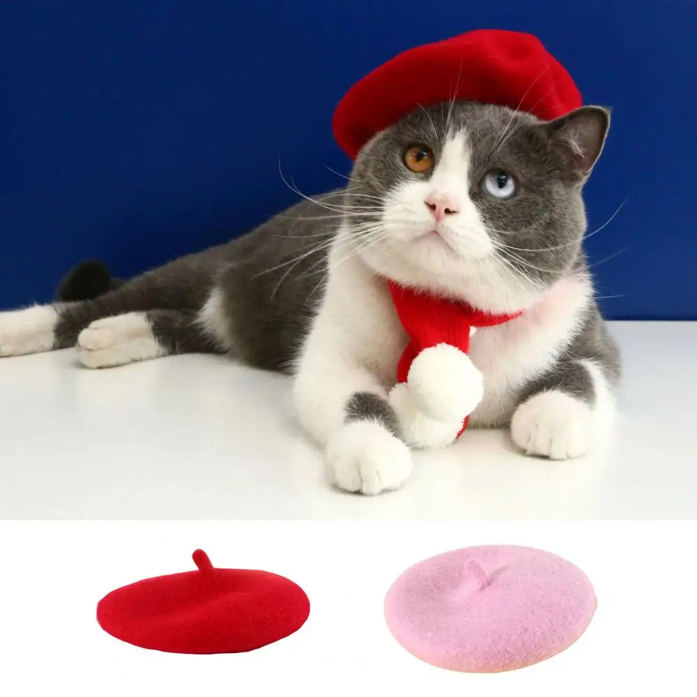 Stylish Cat Hat Non-Fading Pet Puppy Kittens Decoration Beret Cap Elastic Red/Pink Dog Hat Pet Supplies