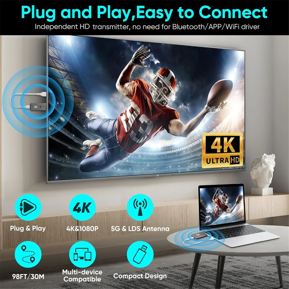 NEW!! Wireless HDMI-Compatible Transmitter Receiver Adapter for Video and Audio Streaming to Monitor From TV Box/PC/Laptop