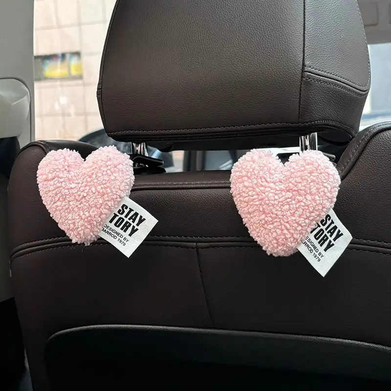 Cute Seat Back Car Hook Love Heart Plush Universal Auto Headrest Clothes Handbag Hang Storage Organizers Hooks Holder Decoration