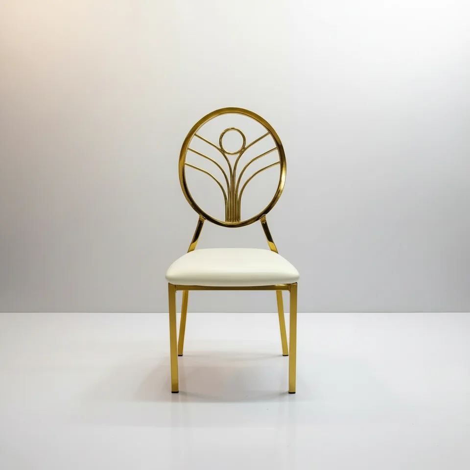 High Quality Gold Round Premium Steel Dining and Banquet Chair Modern Style for Wedding and Party Hotel Metal Banquet Chairs