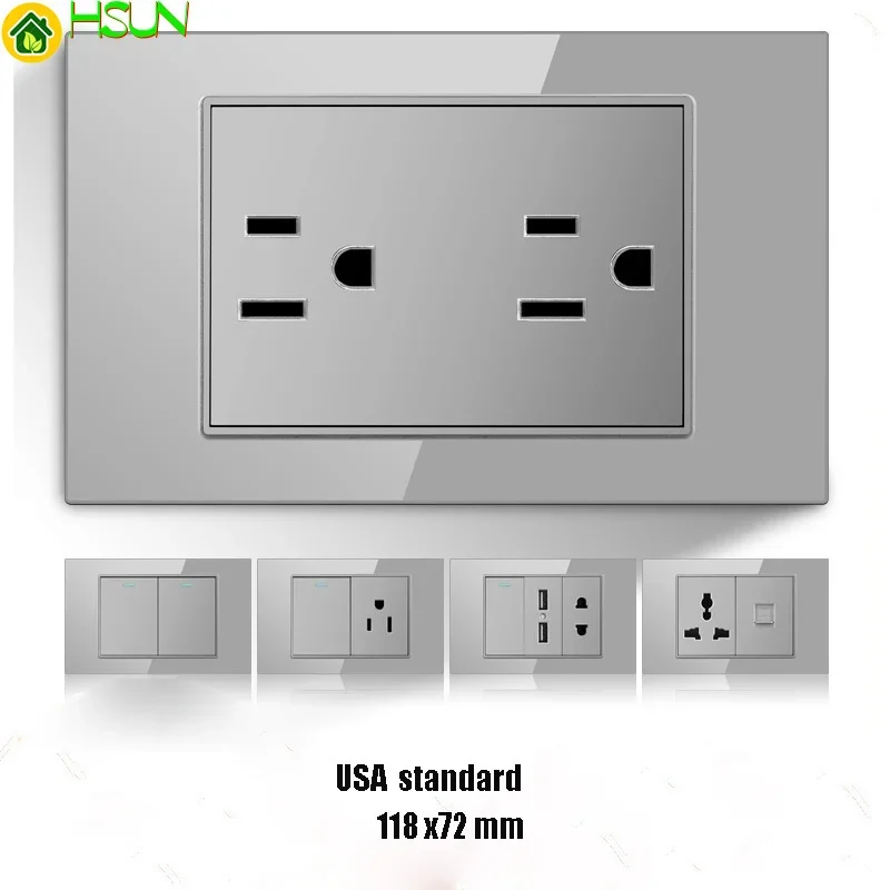 كندا الولايات المتحدة الأمريكية البرازيل تايلاند إيطاليا القياسية USB رمادي الزجاج المقسى التبديل المقبس 118/120 نوع المكسيك لوحة مقابس الحائط dimming16A