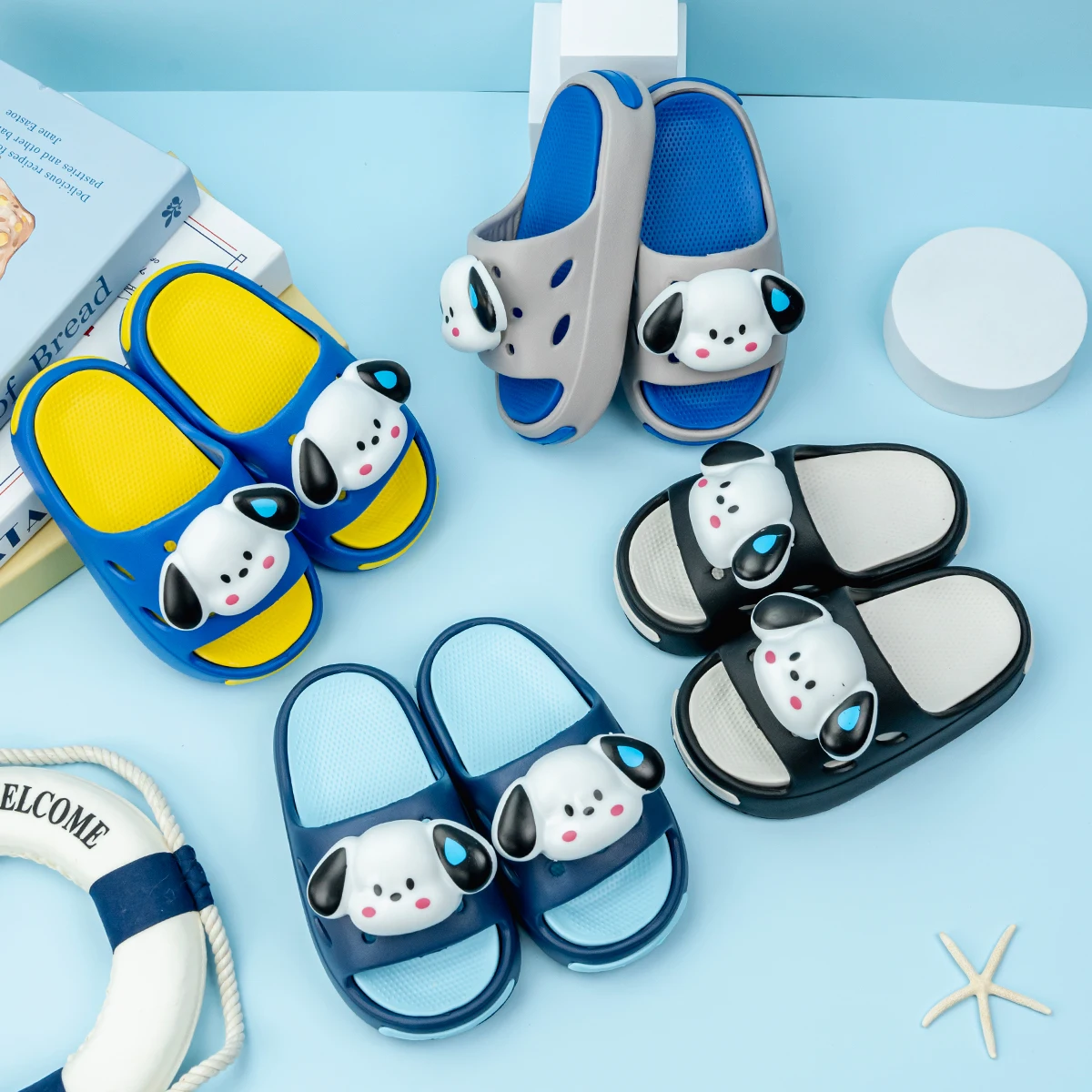 New Popular Cartoon Orange Sweatdrop Dog Versatile Eva Slippers for Boys and Girls, Fashionable Dual-Color Soft-Soled Non-Slip Sandals 831